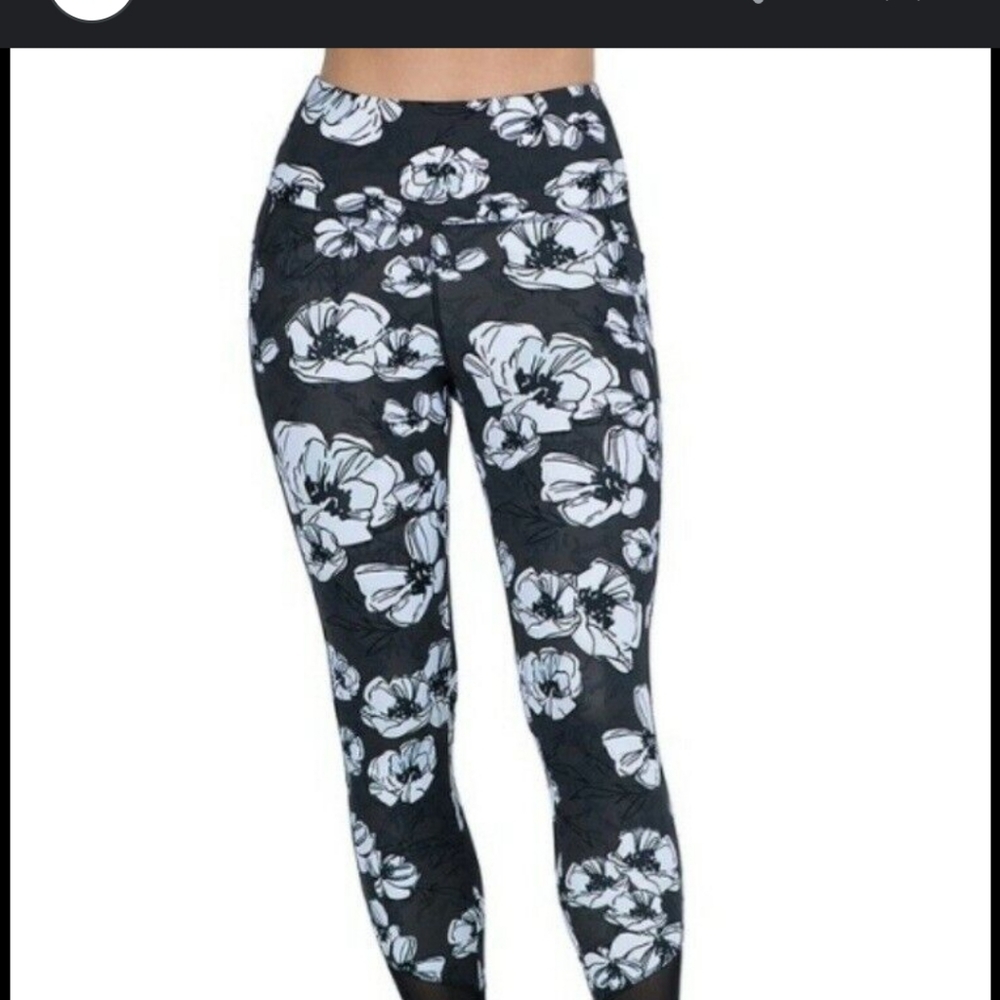 NWT Kay Unger Floral Black & White Leggings